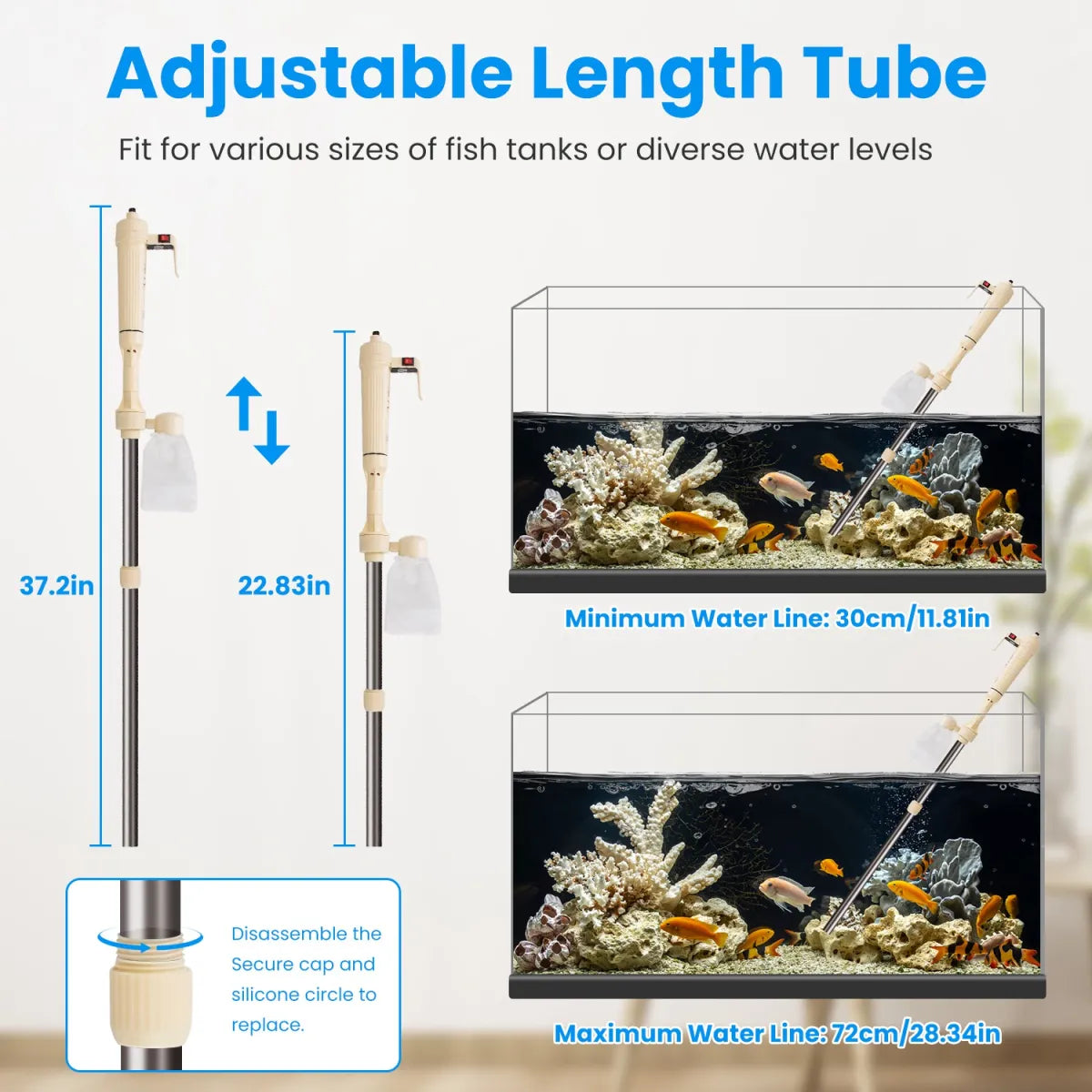 Electric Aquarium Gravel Cleaner Kit – Adjustable Automatic Fish Tank Vacuum