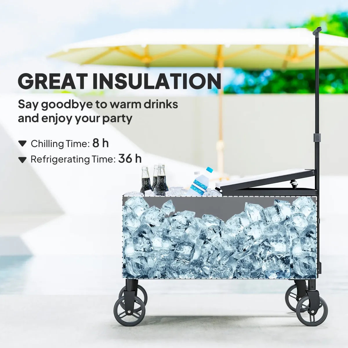80-Qt Rolling Patio Cooler Cart, Black