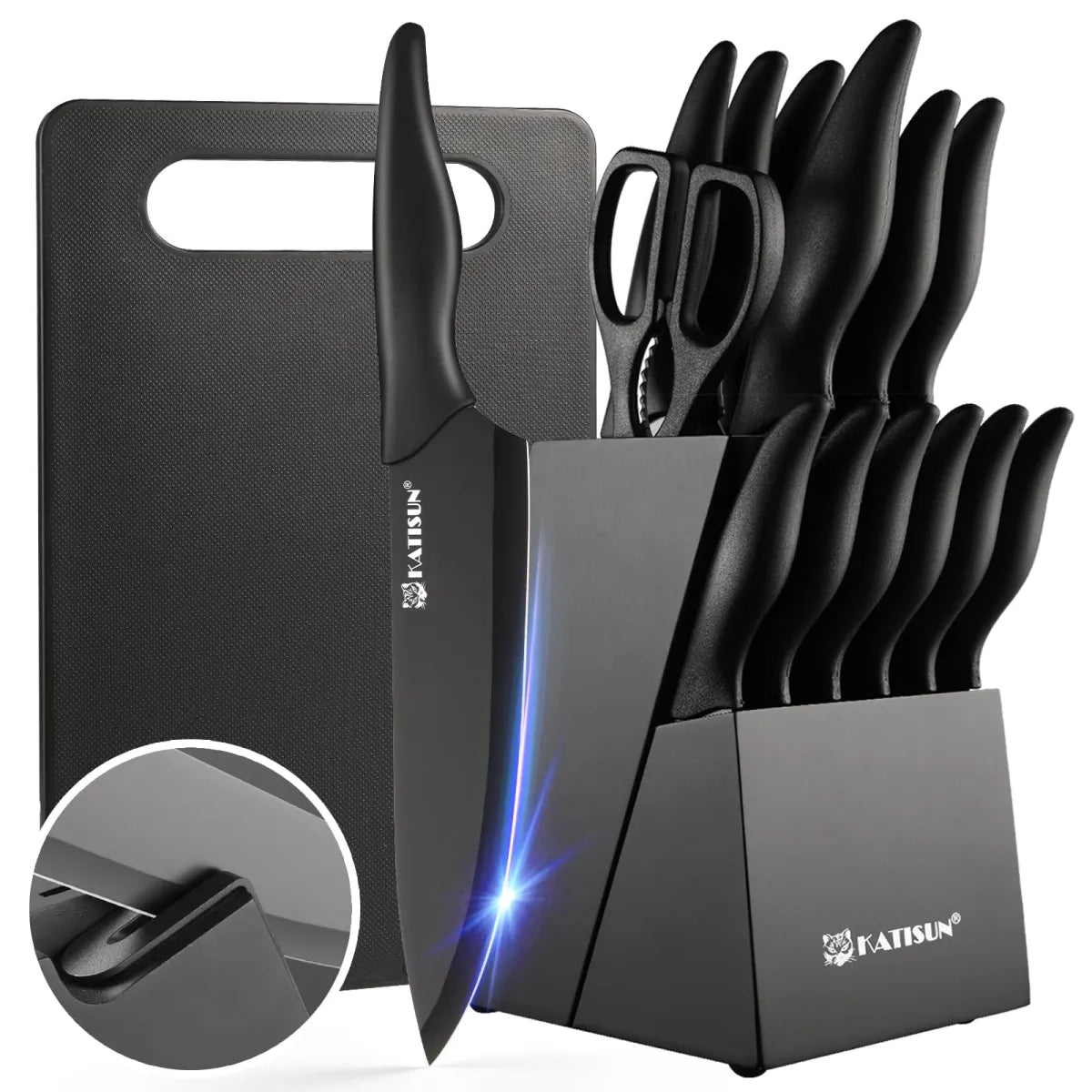 16-Piece Kitchen Knife Block Set – German Stainless Steel with Cutting Board