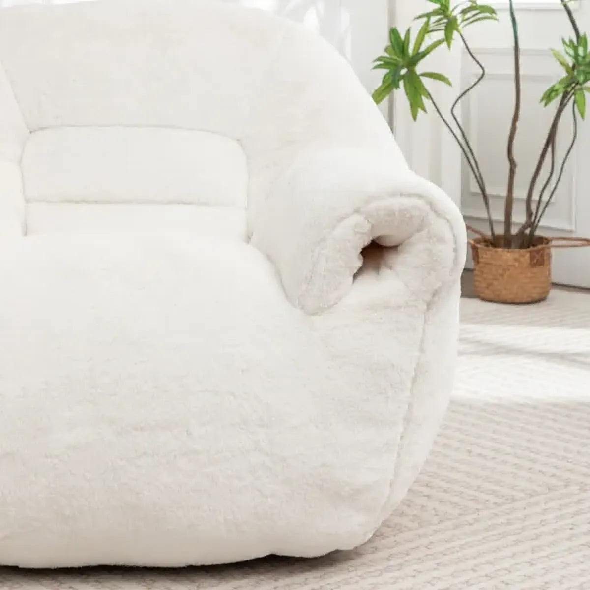 Faux Fur Bean Bag Chair with Back Support – Comfy Stuffed Floor Sofa, White – view 2
