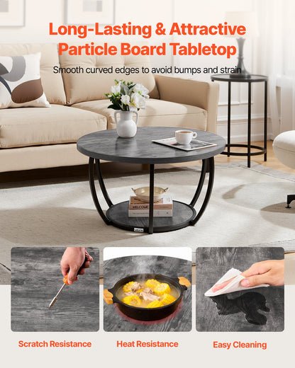 Round 2-tier coffee table, charcoal gray