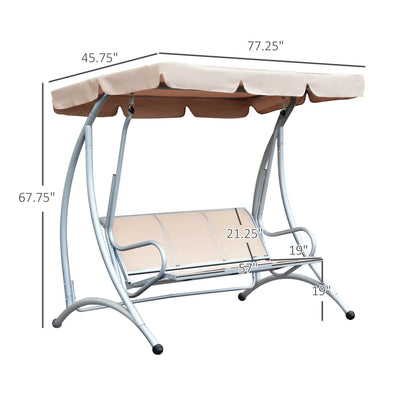 Outdoor Porch Swing Bench with Stand and Adjustable Canopy, Beige