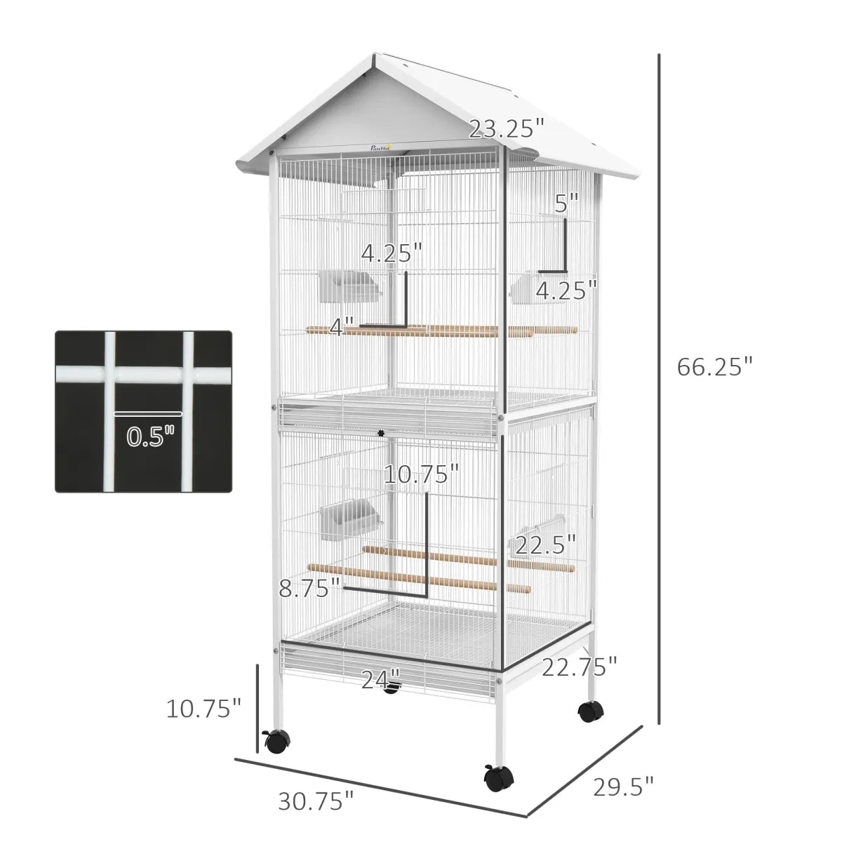 Wrought Metal Bird Cage Feeder with Rolling Stand, White