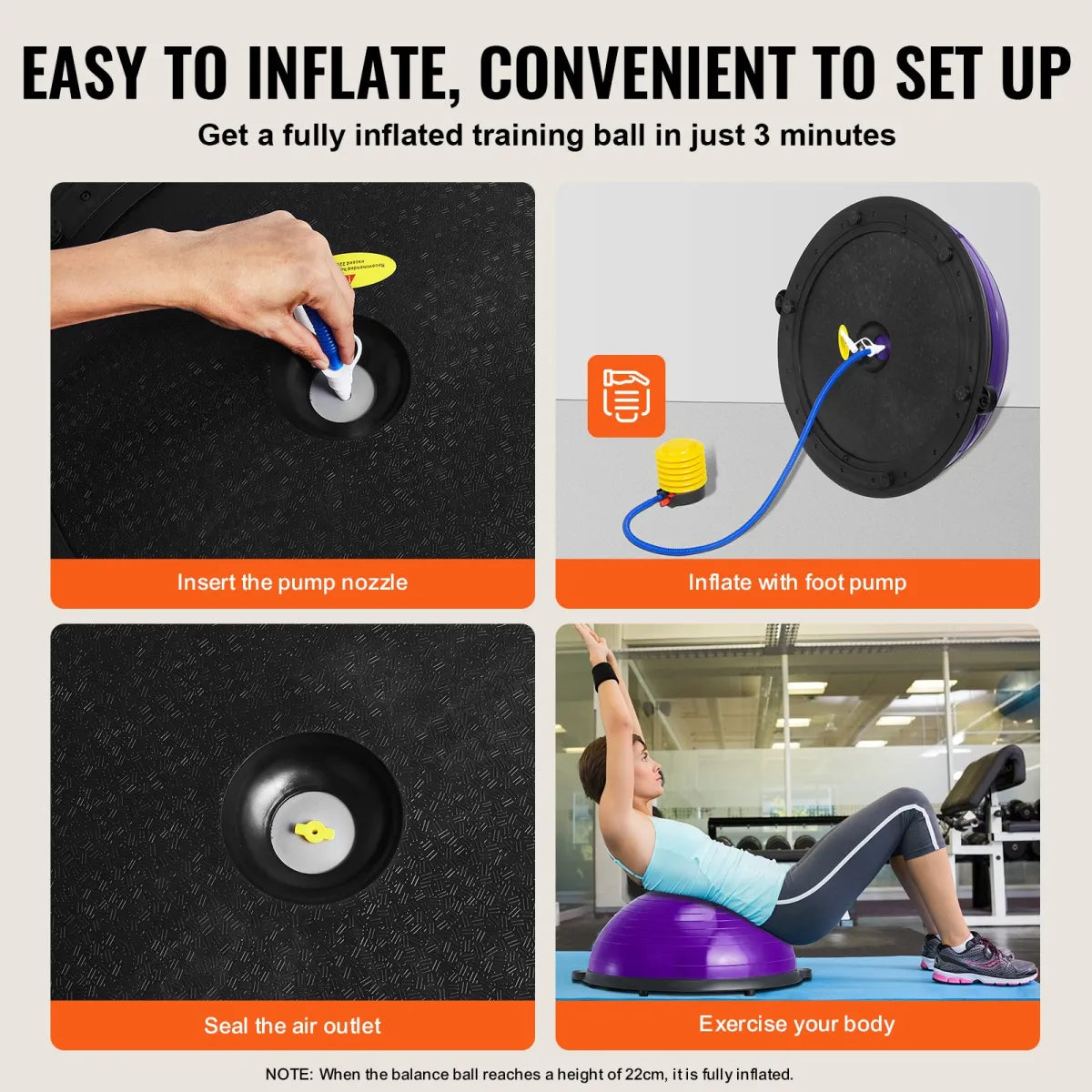 23" Half Exercise Ball Balance Trainer – Stability Dome with Resistance Bands and Pump