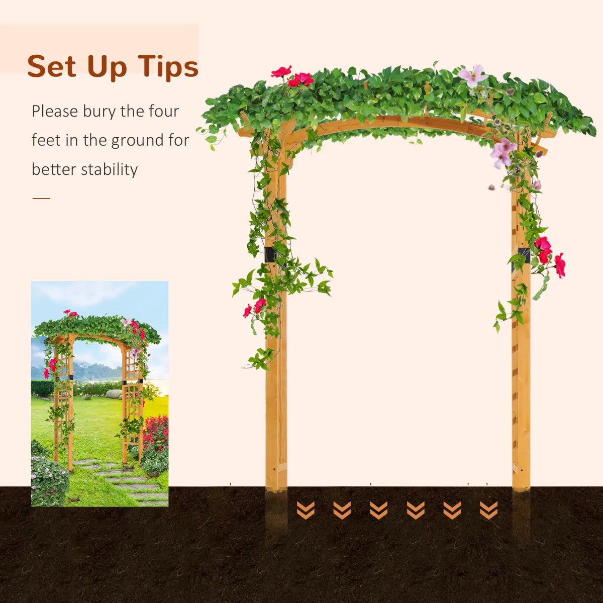 7.5ft Fir Wood Round Garden Pergola Style Arbor Arch Trellis