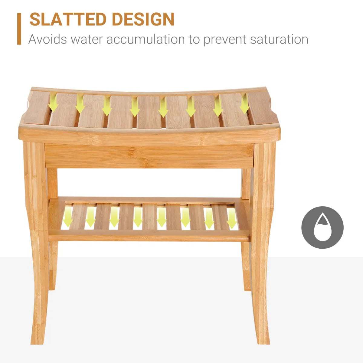 Bamboo Shower Bench and Spa Bath Stool with Storage Shelf