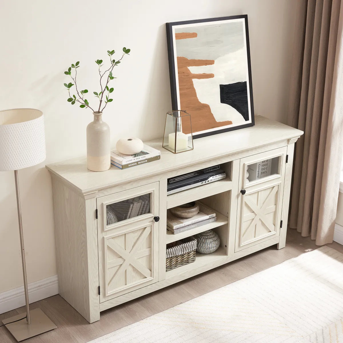 Farmhouse Barn Door TV Stand with Cabinet Storage – view 5