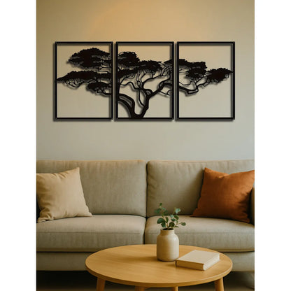 Set of 3 Black Metal Tree of Life Wall Art, Boho Spiritual Decor