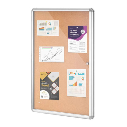 Enclosed Cork Bulletin Board with Lockable Acrylic Door and Aluminum Frame
