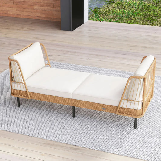 Outdoor Wicker Patio Daybed Loveseat with Cushions, Natural