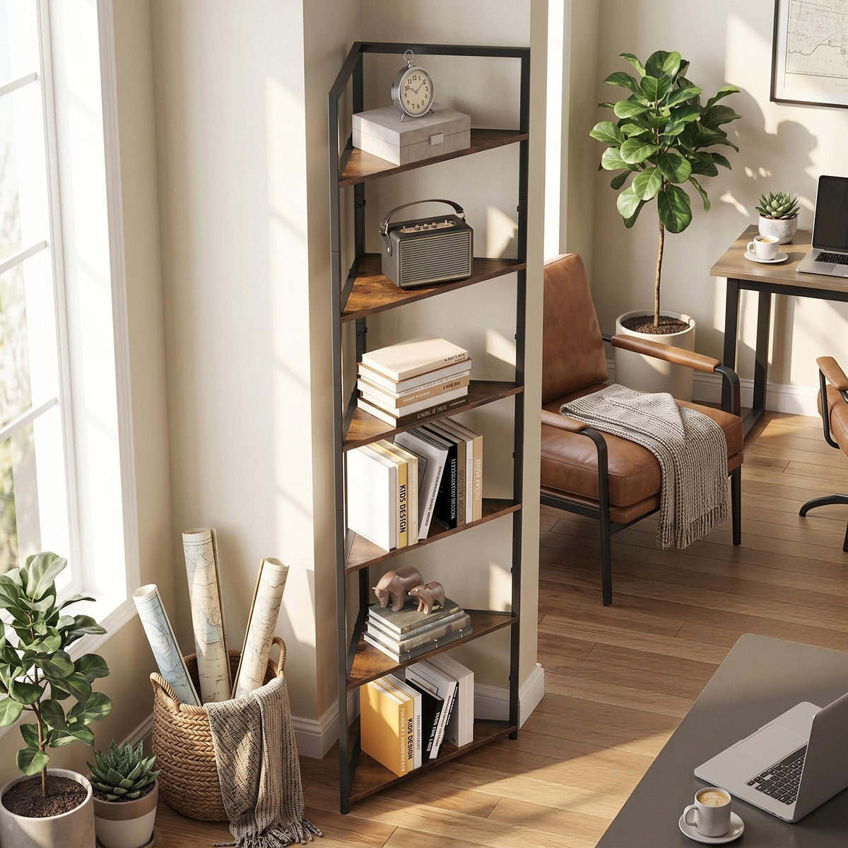 6-tier retro corner bookshelf