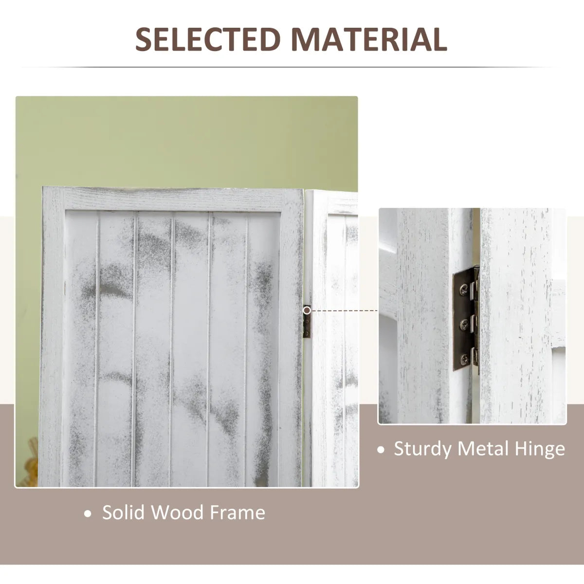 Rustic White Wood Folding Room Divider Screen
