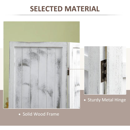 Rustic White Wood Folding Room Divider Screen