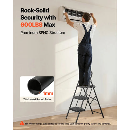 3-Step Folding Step Stool Ladder with Wide Anti-Slip Pedals