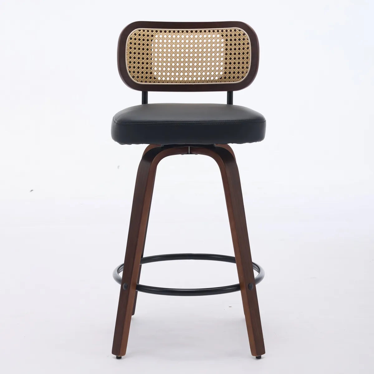 Set of 2 Rattan Cane-Back Swivel Counter Stools