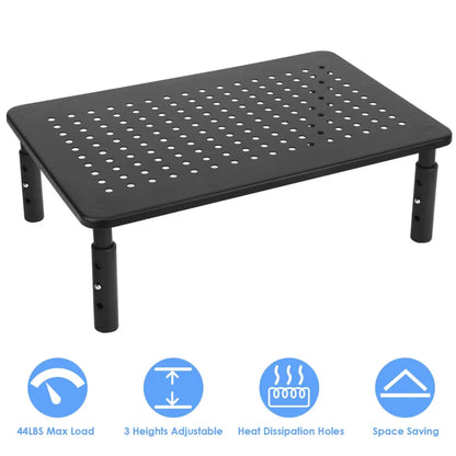 Height-Adjustable Monitor Stand Riser – Vented Desk Organizer
