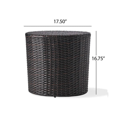 Barrel-Style Outdoor Wicker End Table, Round