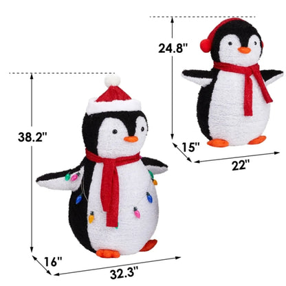 2-Piece Lighted Plush Penguins Christmas Yard Decoration