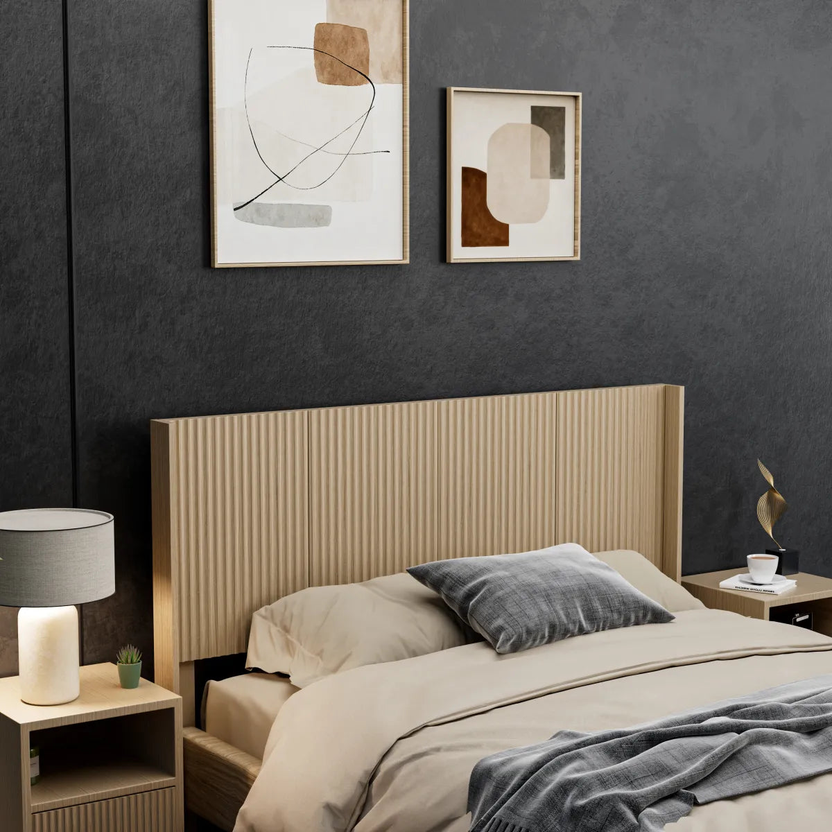 Fluted Panel Wood Headboard, Natural Oak
