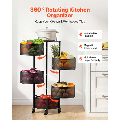 Rotating 5-Tier Storage Rack Cart – Fruit and Vegetable Kitchen Organizer
