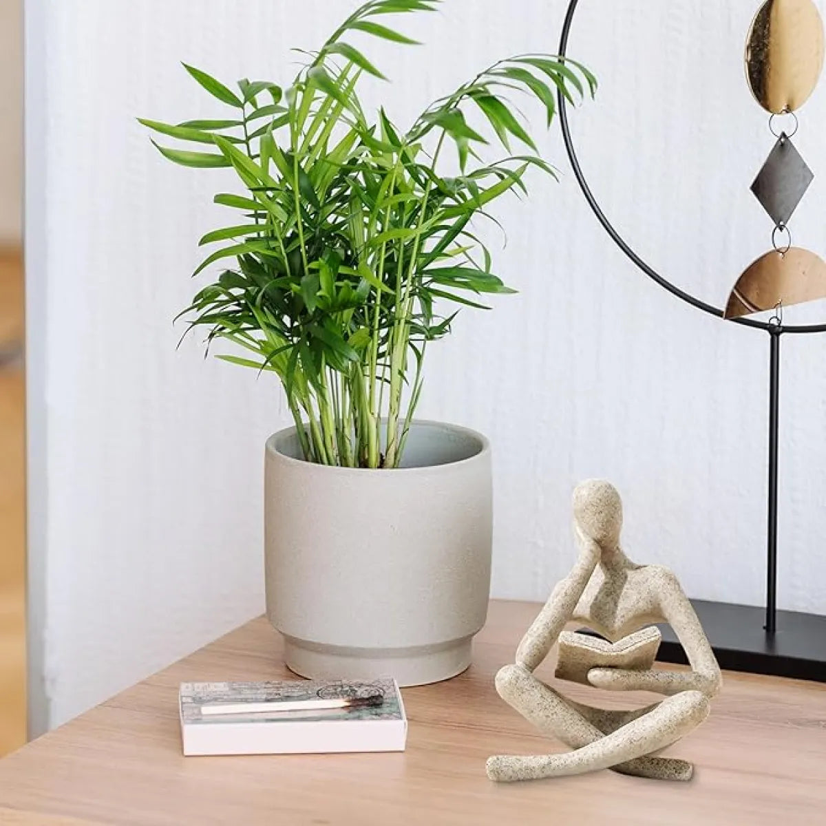 Beige Abstract Thinker Statue, Modern Reading Sculpture Figurine for Shelf and Desk