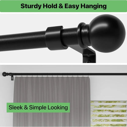Adjustable Curtain Rod Set – Black Metal Drapery Rod with Brackets