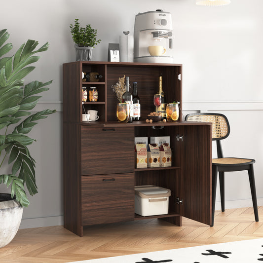 Fold-up desk cabinet with storage, walnut