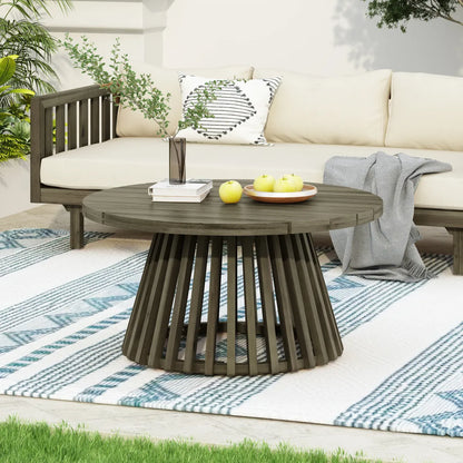 Round Acacia Wood Outdoor Coffee Table, Grey Finish