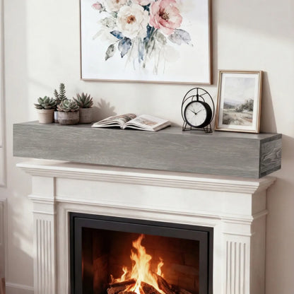 60" Rustic Wood Fireplace Mantel, Floating Wall Shelf
