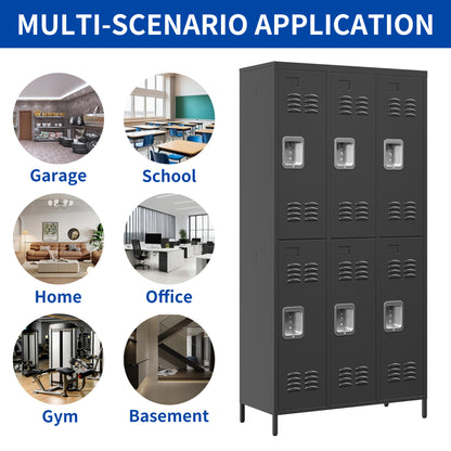 6-door metal locker, 72 inch, black