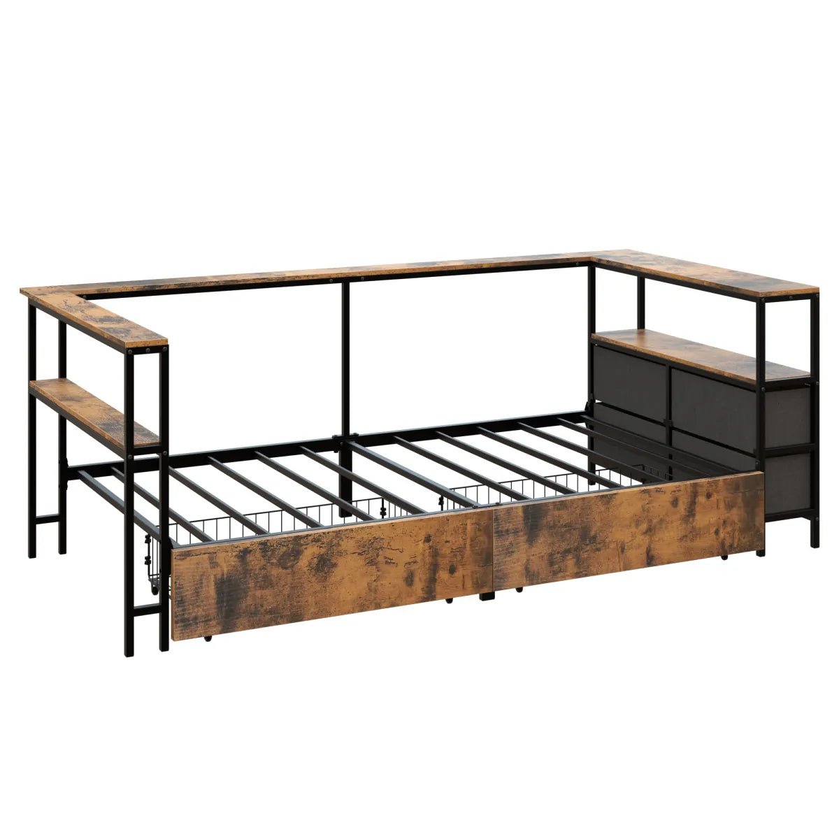 Twin Corner Daybed with Storage Drawers, Metal Platform Bed Frame – view 3
