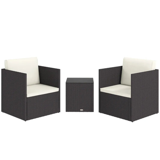 Folding Wicker Bistro Set with Glass Coffee Table