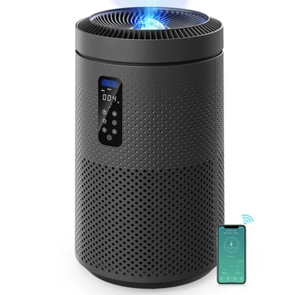 Smart WiFi Air Purifier with UV Sterilization and Washable Filter, Black