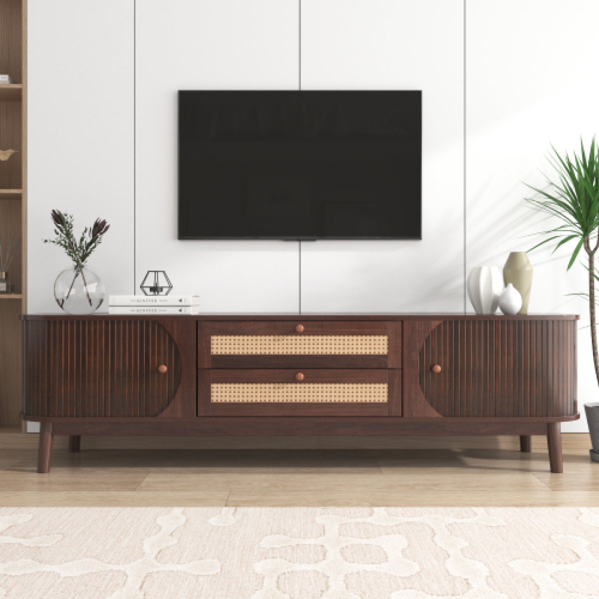 Cable-Management Rattan TV Stand – Solid Wood for TVs up to 75", Living Room Media Console – view 7
