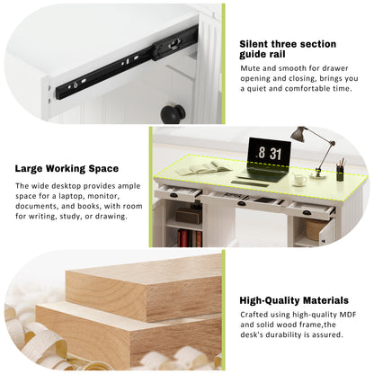 67 inch executive desk with cabinet and drawers, white