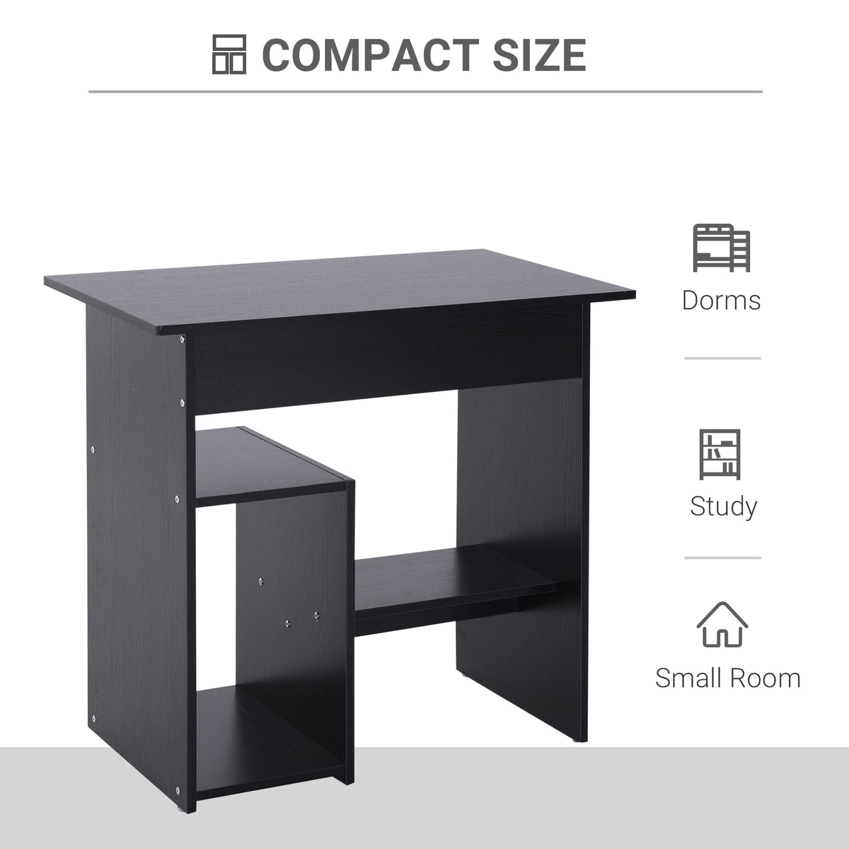 Compact Computer Desk with Keyboard Tray, Black – Small Space Dorm Desk – view 5
