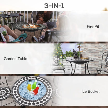 30" Round Fire Pit Dining Table – 3-in-1 Wood-Burning with Ice Bucket