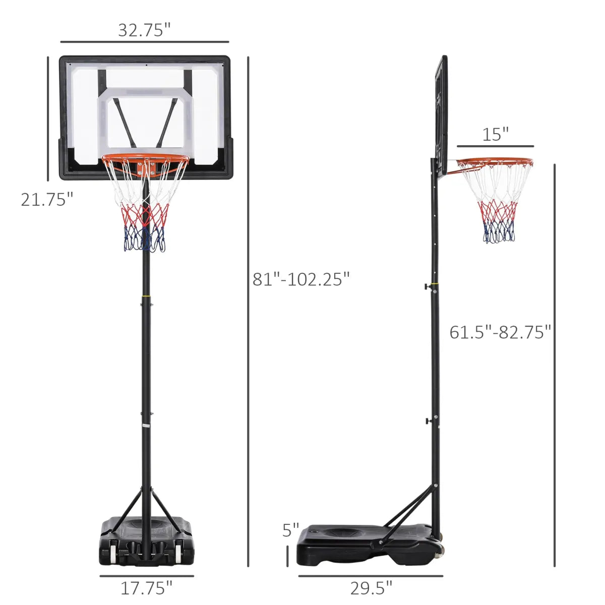 Kids Portable Basketball Hoop with Adjustable Height Stand