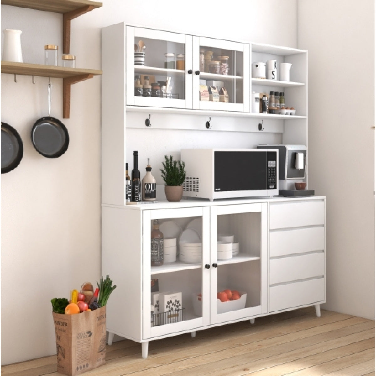63 Inch Large Kitchen Hutch Cabinet detail