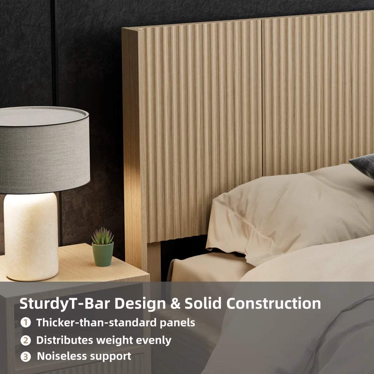 Fluted Panel Wood Headboard, Natural Oak