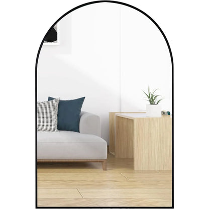 Arched Black Metal Framed Wall Mirror