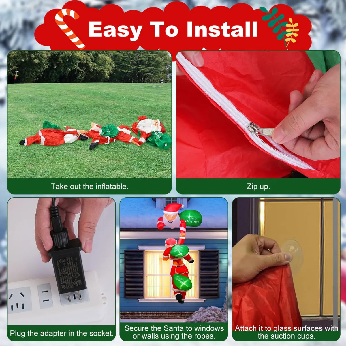 Climbing Inflatable Santa Claus with Lights, 8 Ft Outdoor Christmas Blow-Up Decoration