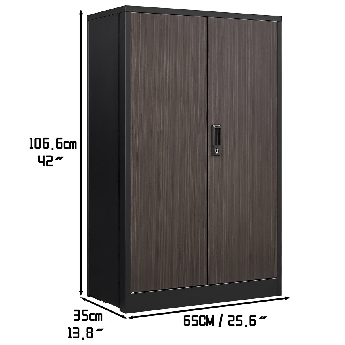 Folding metal storage cabinet with locking doors