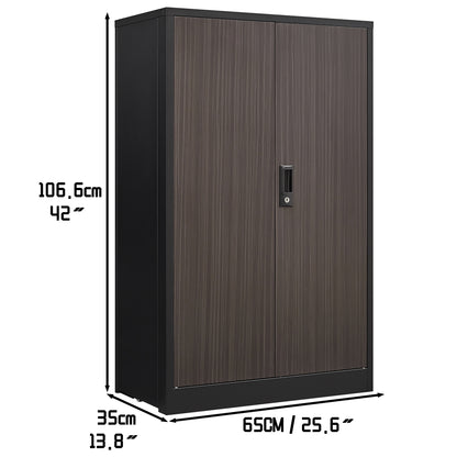 Folding metal storage cabinet with locking doors