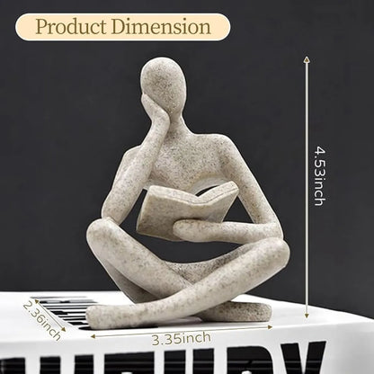 Beige Abstract Thinker Statue, Modern Reading Sculpture Figurine for Shelf and Desk