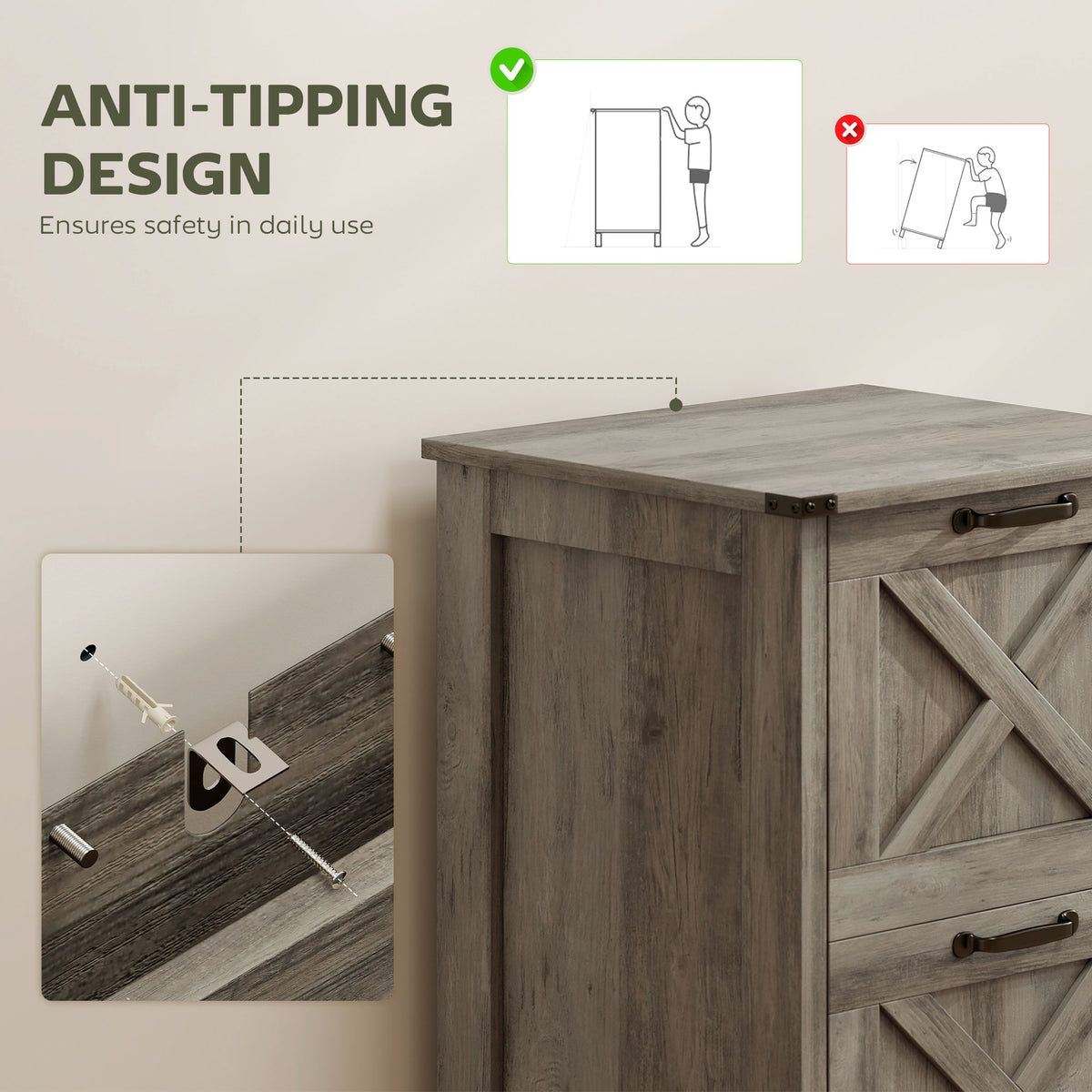 Rustic farmhouse 2-drawer file cabinet, distressed gray