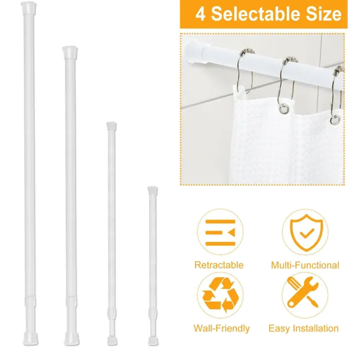 Spring Tension Curtain Rod – Heavy-Duty Steel No-Drill Pole