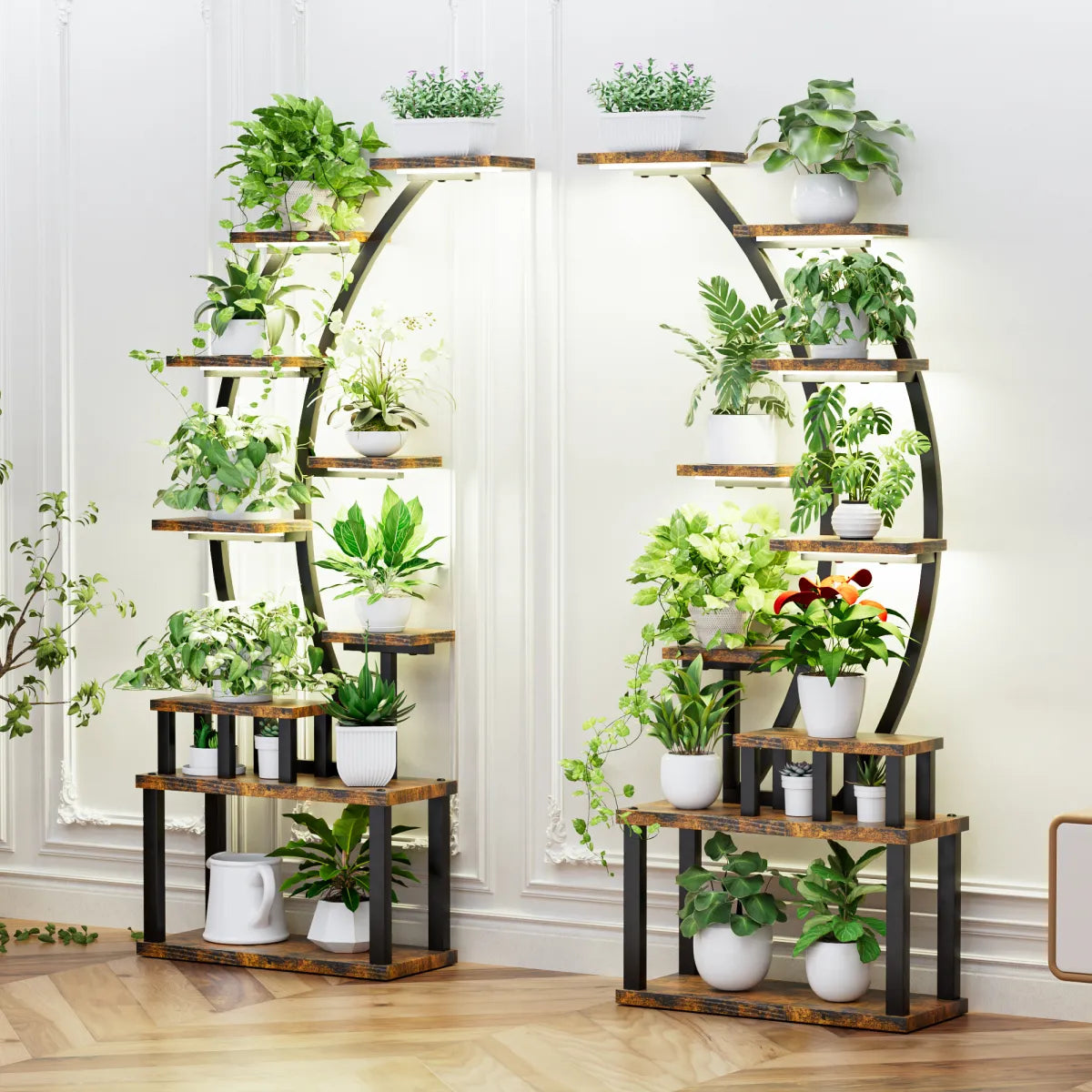 2-Pack 9-Tier Metal Plant Stand with Grow Lights, 63" Tall