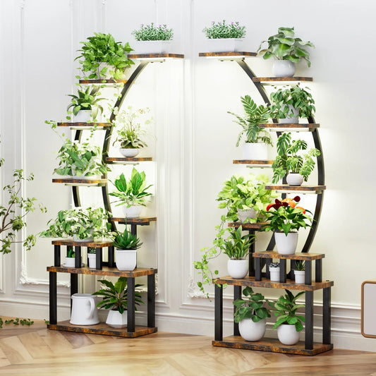 2-Pack 9-Tier Metal Plant Stand with Grow Lights, 63" Tall