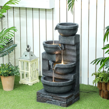 30" Tall Outdoor Waterfall Fountain, 4-Tier, Gray